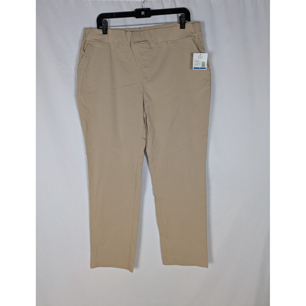 NWT Emily Daniels Pants XL Women's Tan Straight Leg Pull On Full Length Pockets